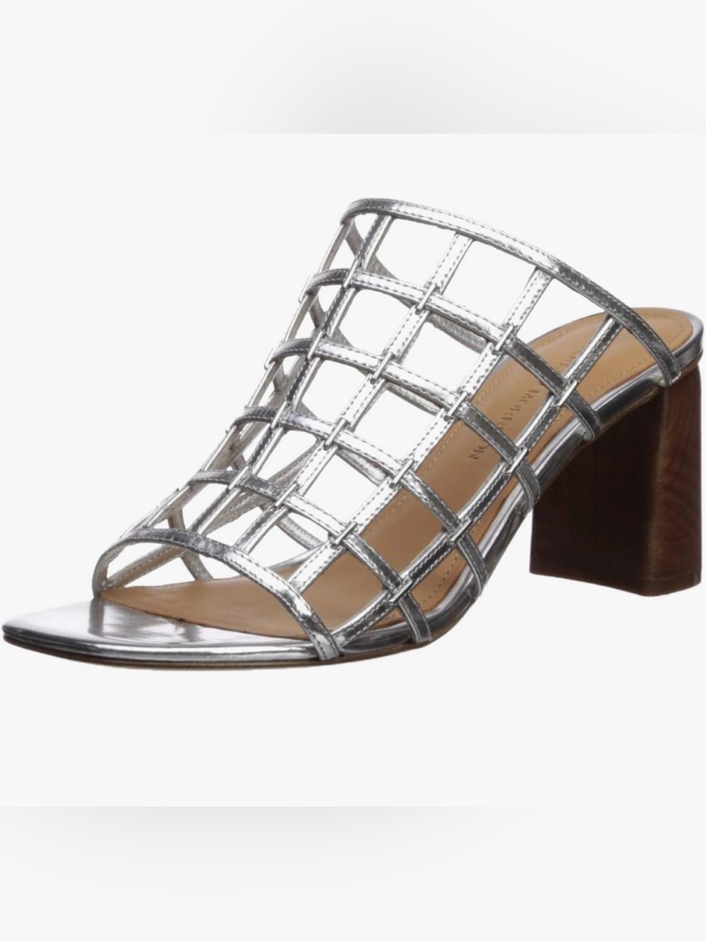 Sigerson Morrison Metallic Silver Cage-Style Block Heel Sandal